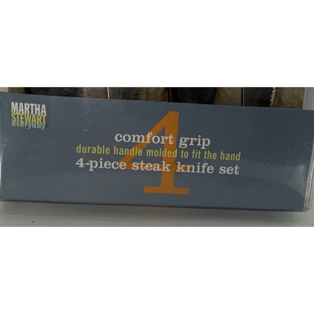 Martha Stewart Everyday 4 Piece Steak Knife Set Comfort Grip Carbon SS BladesNew
